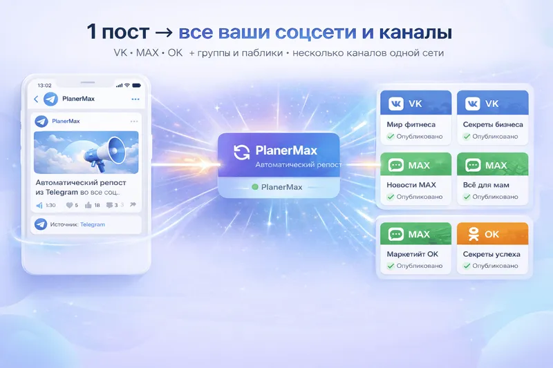 Авторепост из Telegram в VK, MAX и Одноклассники — 1 пост во все соцсети и каналы
